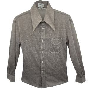 The May Company Vintage 70s Brown Silk Blend Sheer Collared Button Up Mens Shirt